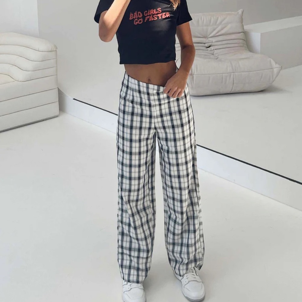 Princess Polly Monochrome Plaid Straight Leg Pants